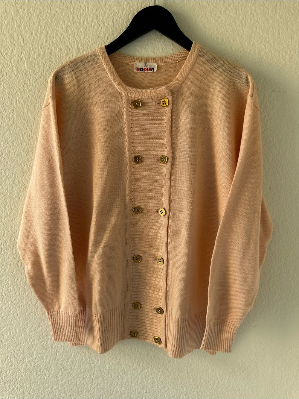 Vintage RODIER Peach Button Front Knit Cardigan